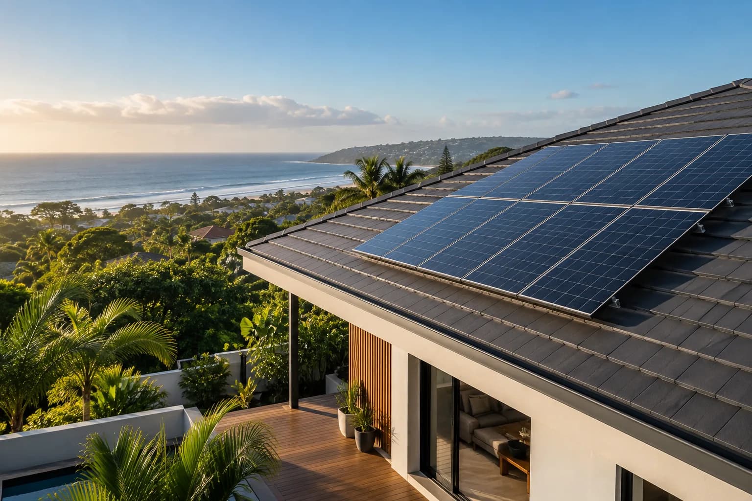 Solar panels installed on a contemporary North Coast home