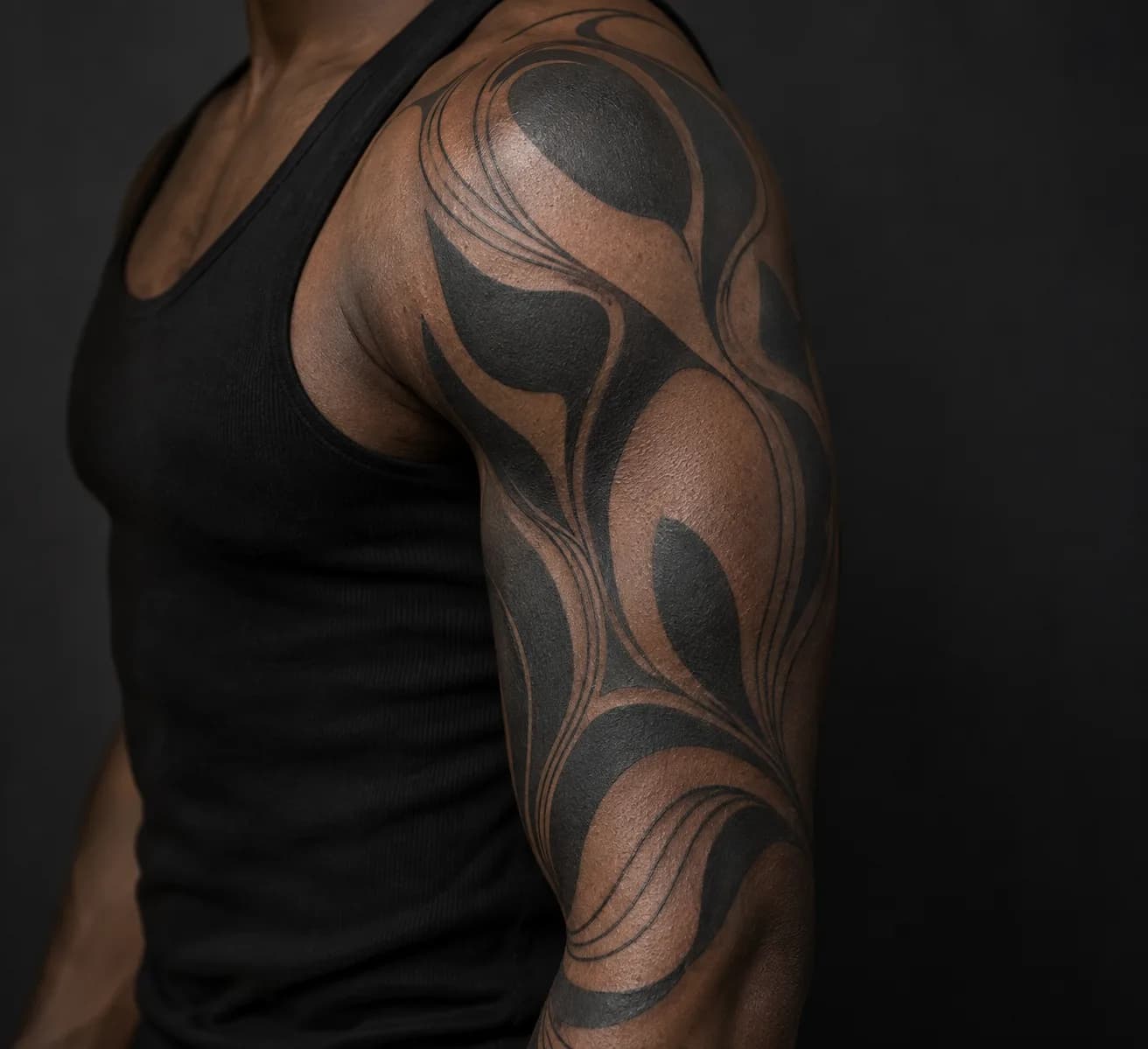 Bold abstract blackwork upper-arm tattoo