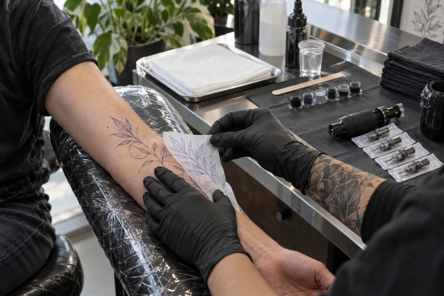 Tattoo stencil preparation at a clean workstation