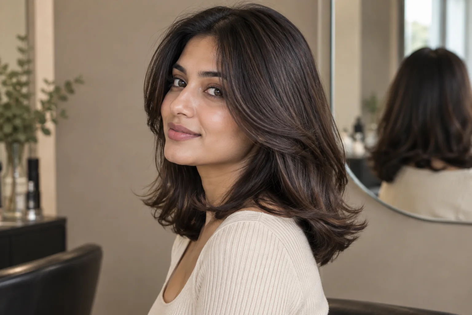 Finished softly layered hairstyle at Studio Élan