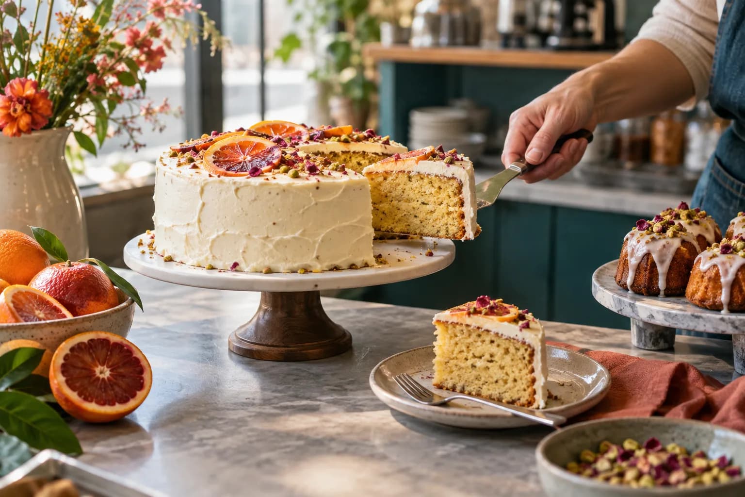 Seasonal citrus cake being served at Drift Bakehouse