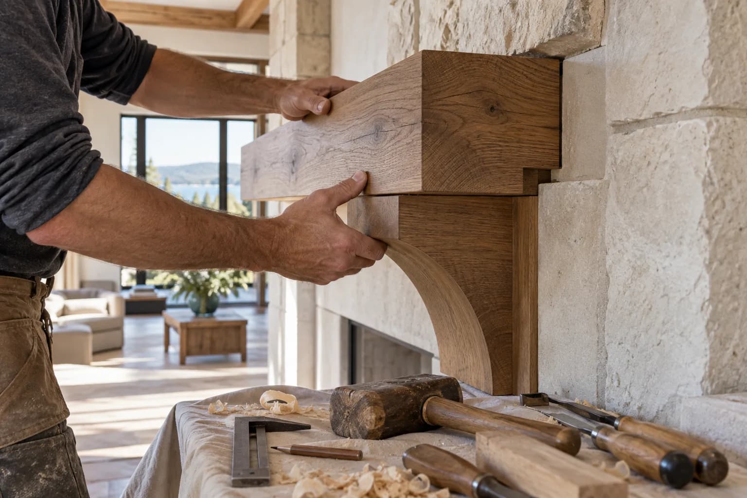 Craftsperson fitting a bespoke timber detail