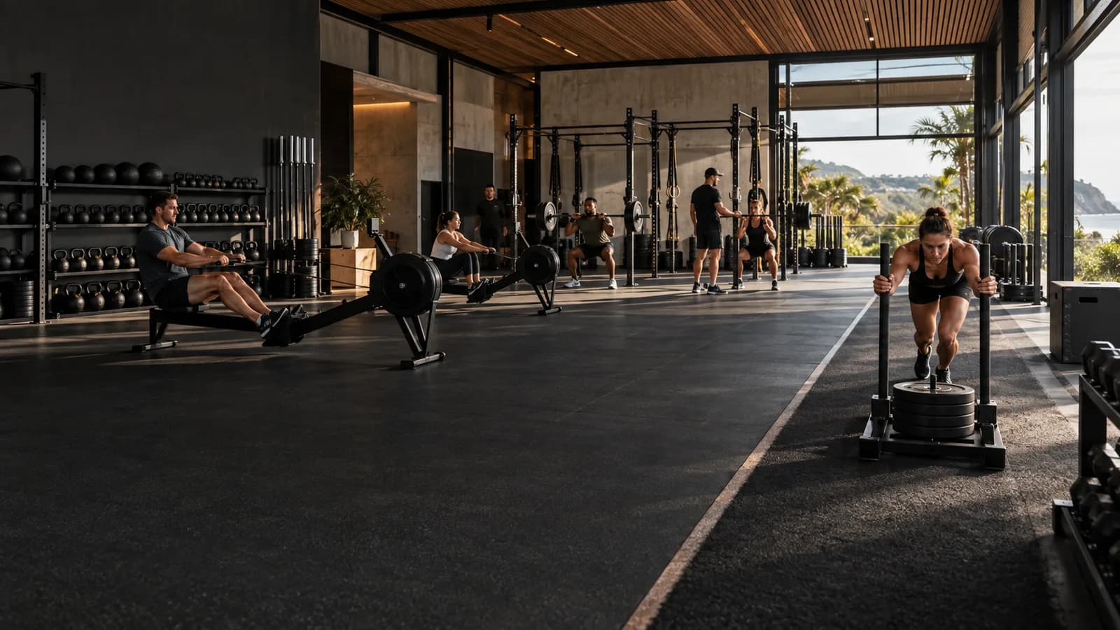 Premium functional fitness training floor used in the Forge Athletic Club concept