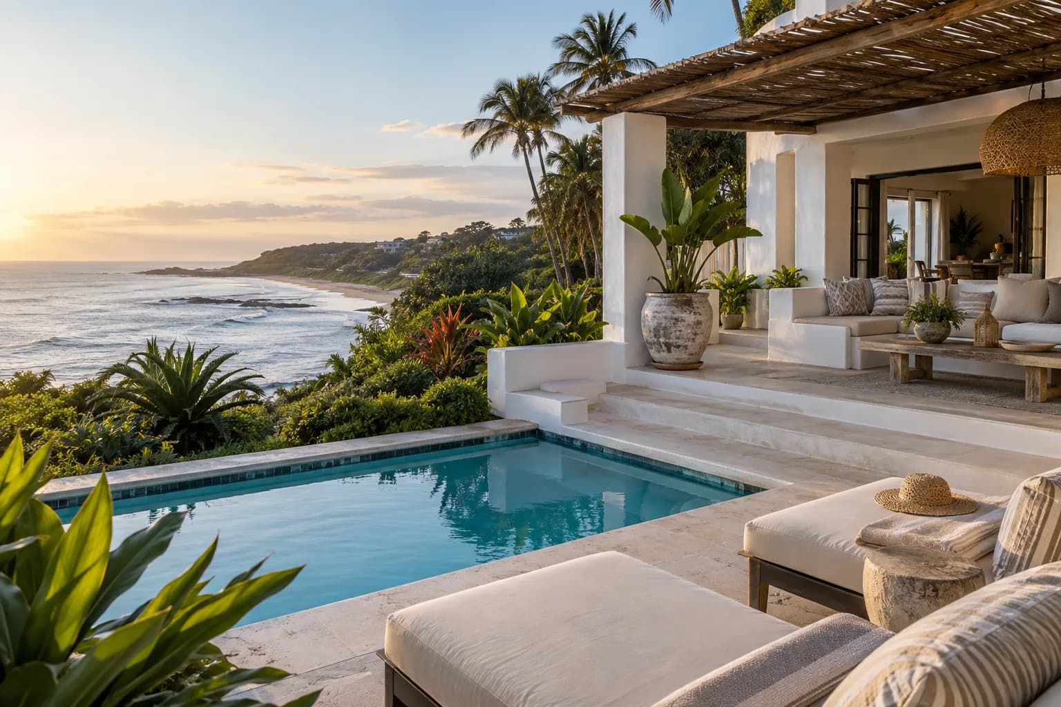 Salt House terrace and pool overlooking the coast