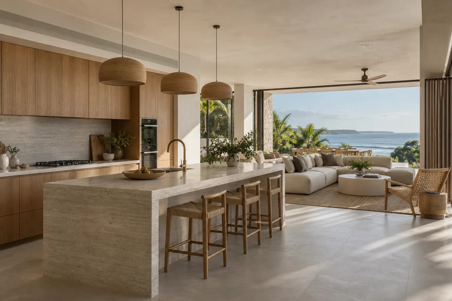 Light-filled open-plan living space at Salt House